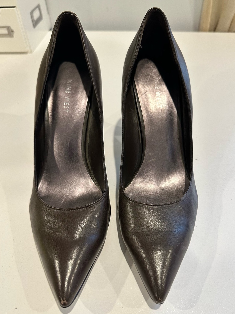 Nine West Black Pointed-Toe Leather Heels